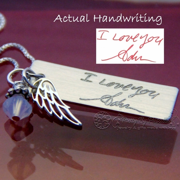 Memorial Jewelry Engraved Actual Handwriting - Picture 2 of 3